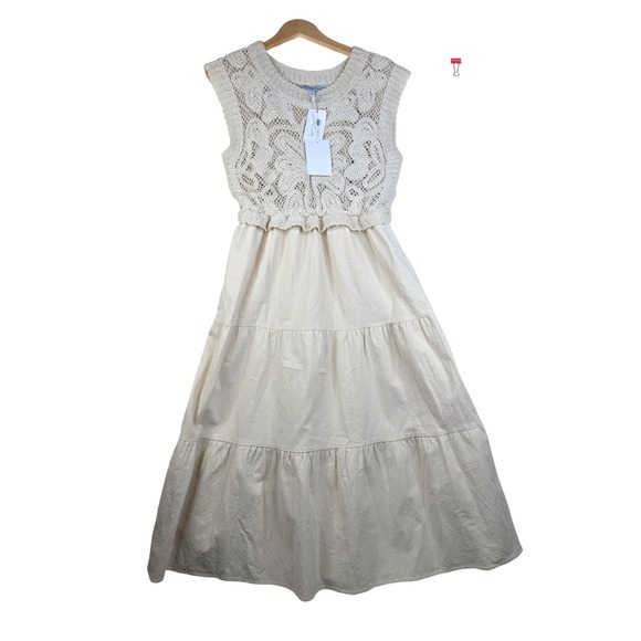 Polagram Dresses & Skirts - New Polagram Crochet Contrast‎ Midi Dress size Medium Cream